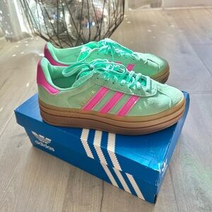 Adidas Gazelle Bold Mint and Pink Platform Sneakers
